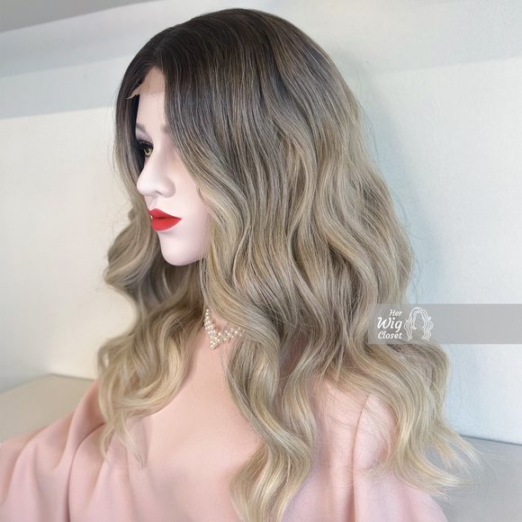 Dark Roots Vanilla Blonde Natural Ombre Wavy Lace Front Wig | Penny - Picture 5 of 8